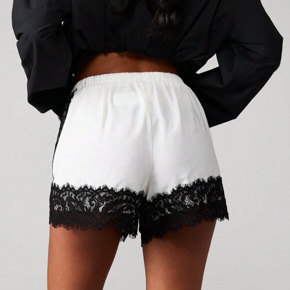 Casual Multicolor Women's Sleep Shorts with Lace Trim - Picture 2 of 5